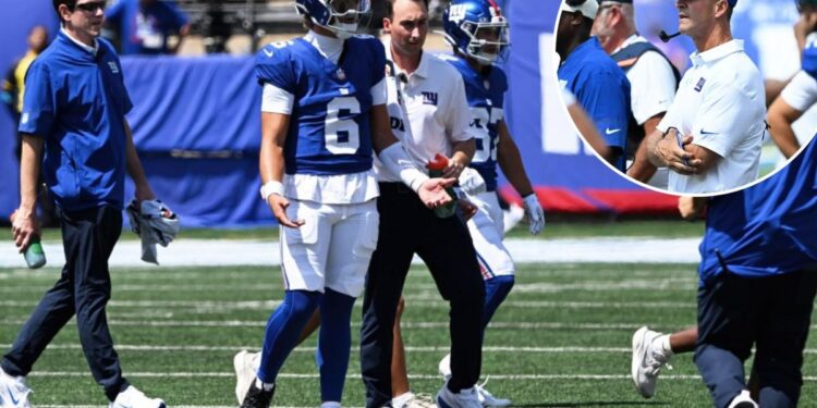 Giants’ John Harbaugh suspects ‘history’ informed Jaxson Dart’s latest medical tent visit