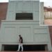 Indiana 30 foot cabinet honors cabinet outside Hoosier Manufacturing Co.