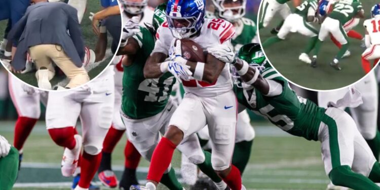 Tyrone Tracy heads back to locker room in potential Giants injury scare Tyrone Tracy heads back to locker room in potential Giants injury scare