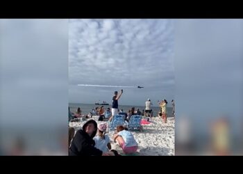 Watch: US Navy Blue Angels’ low flyover leaves beachgoers stunned