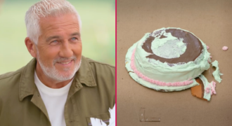 Paul Hollywood blasted by furious Great British Bake Off fans as Moyin’s cake ends up on the floor: ‘Blaming the baker?!’