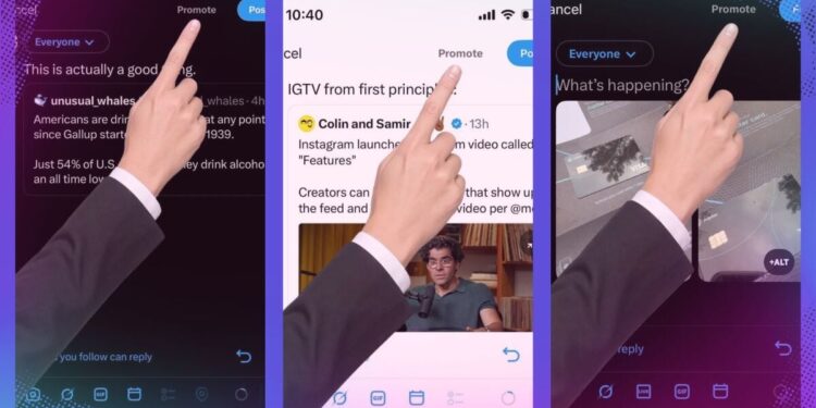 X’s giant pointing hand nudges users toward paid post promotion